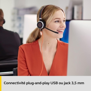 Jabra Evolve 40 Casque PC Stereo Écouteurs Certifié Microsoft Teams à Réduction du Bruit avec Technologie d'Appel à 3 Microphones - Câble USB-C - Noir