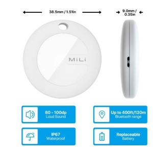 MiLi Mitag Traceur Localisateur D’Objets Bluetooth, Fonctionne avec l’app Localiser (Uniquement iOS), Batterie Remplaçable, IP67 Imperméable, pour Valises/Portefeuilles/Clés/Sacs, Noir