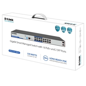 D-Link 16-port Gigabit PoE+ Smart Switch with 16 PoE ports, 2 SFP ports - DGS-F1210-18PS-E